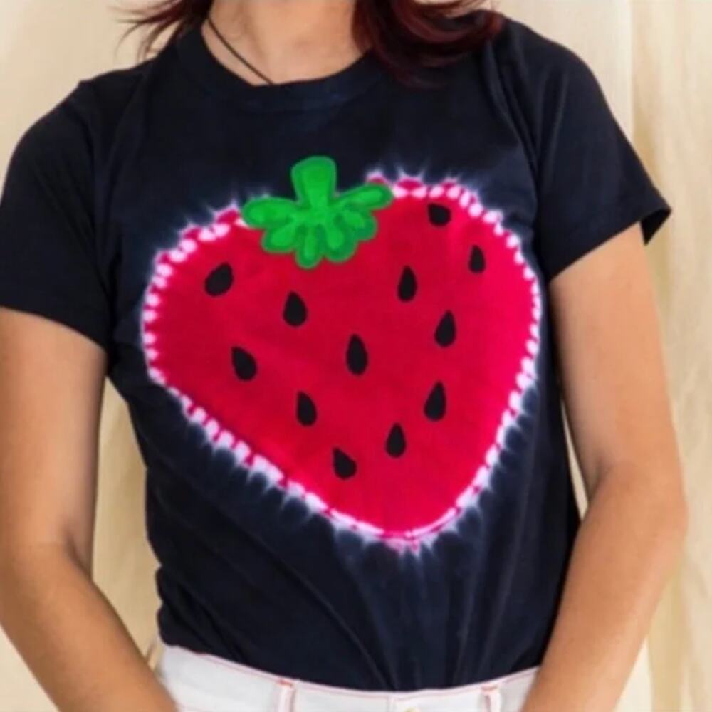 Big Bud Press Black Tee with Red Strawberry Design